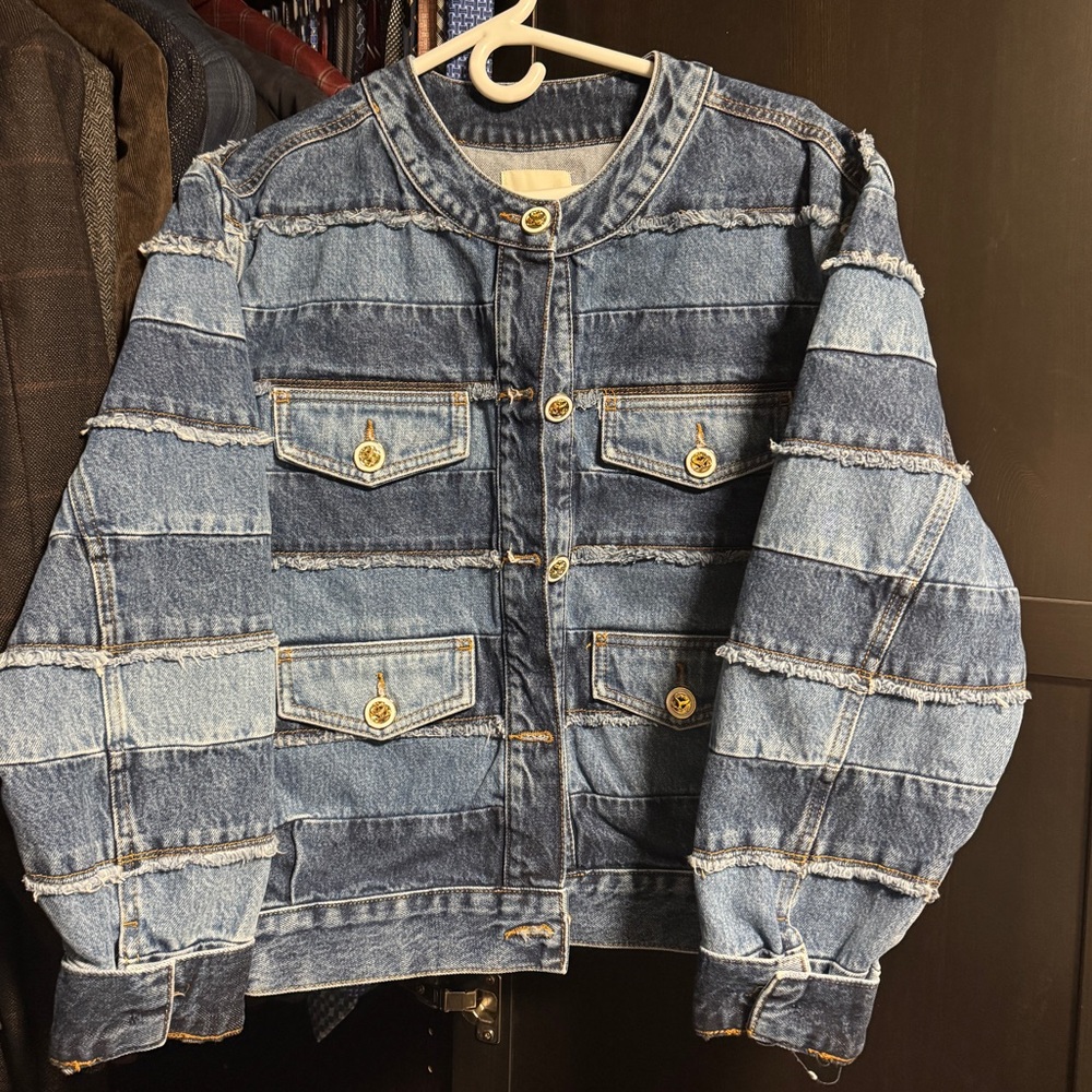 SANDRO Blue Denim Jacket with Gold Buttons
